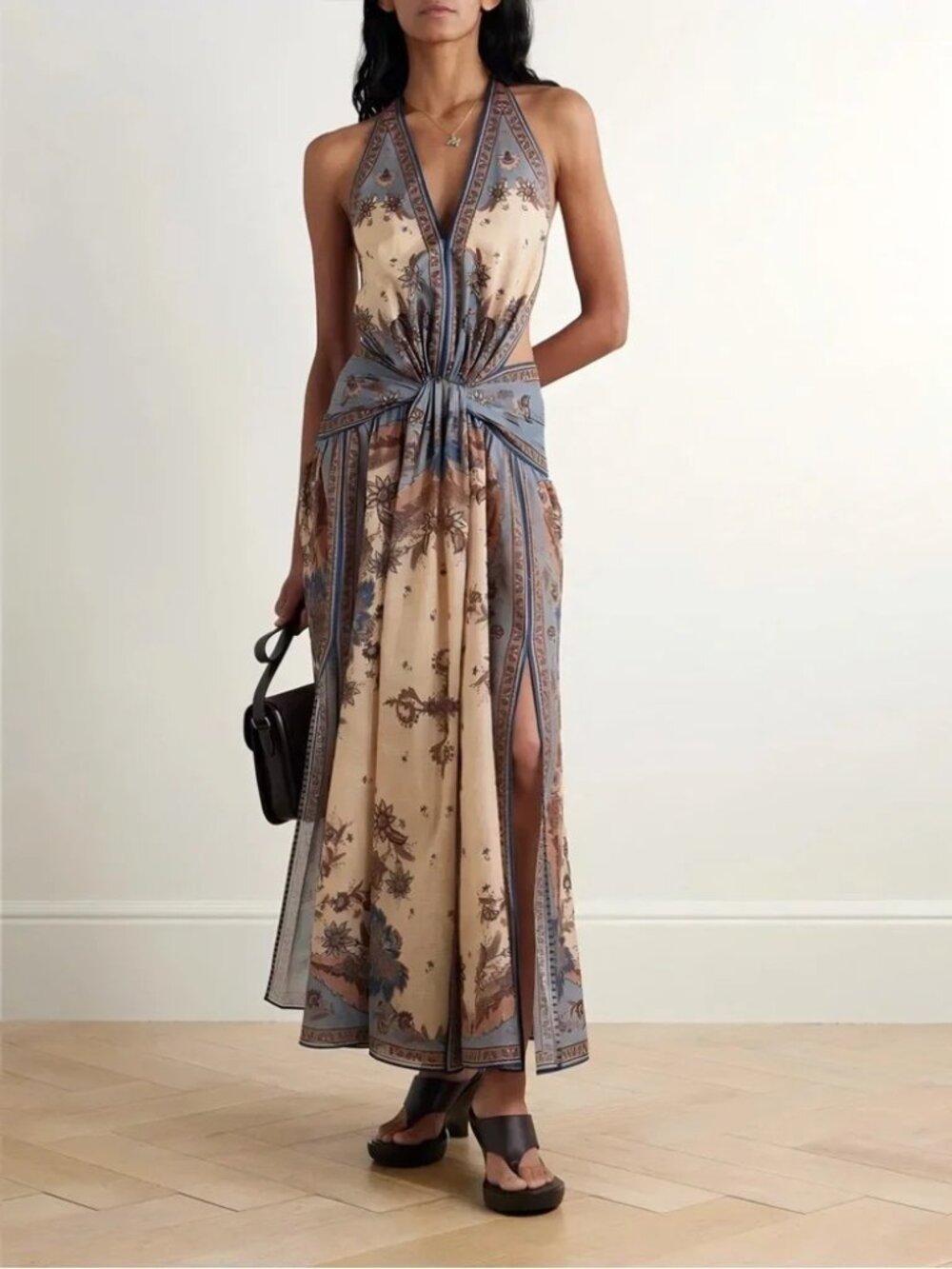Zimmermann Women’s Ascension Plunge Halter printed cotton maxi dress